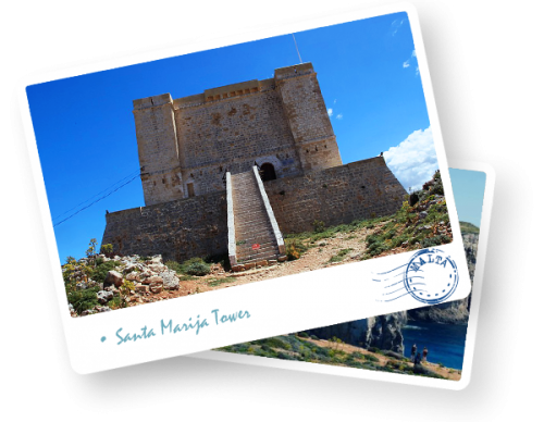 santa marija tower in comino near blue lagoon in malta