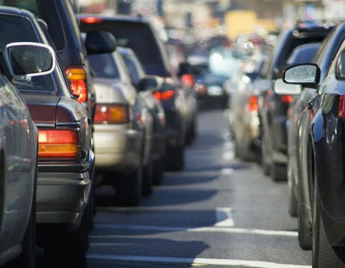 cars stuck in bumper to bumper traffic